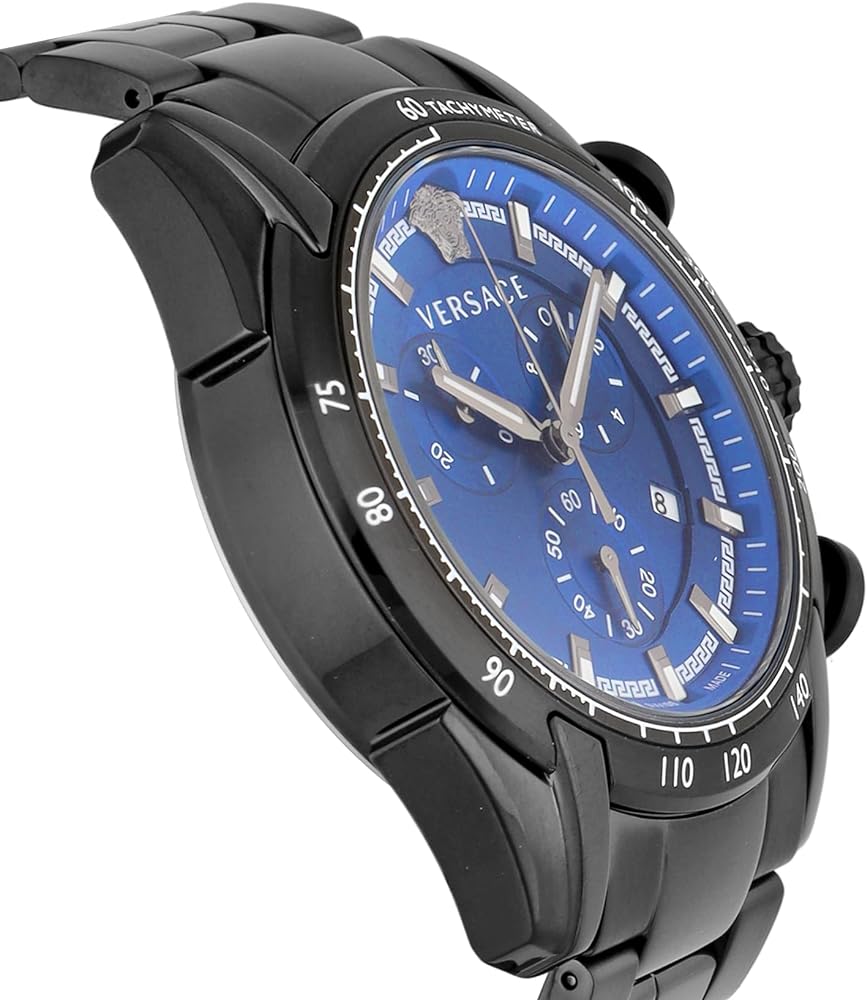 Versace V-Ray Chronograph Quartz Blue Dial Black Steel Strap Watch For Men - VE2I00521 Buy Now By Versace