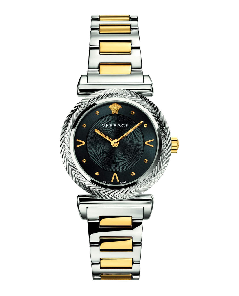 Versace V-Motif Black Dial Two Tone Steel Strap Watch for Women - VERE00518 Buy Now By Versace