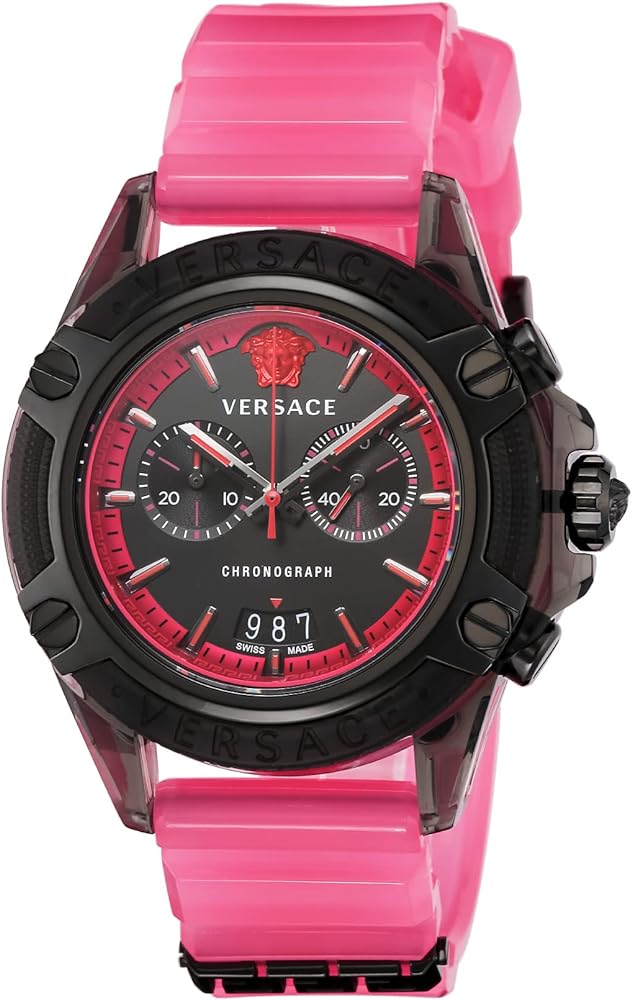 Versace Icon Active Chronograph Quartz Black Dial Pink Rubber Strap Watch For Men - VEZ700221 Buy Now By Versace