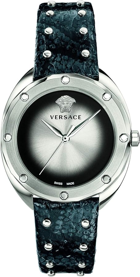 Versace Shadov Quartz Silver Dial Black Snake Leather Strap Watch for Women - VEBM00118 Buy Now By Versace
