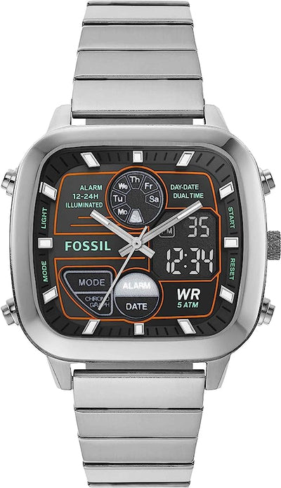 Fossil Retro Analog-Digital Black Dial Silver Steel Strap Watch for Men - FS5890 Buy Now By Fossil