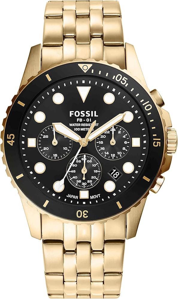Fossil FB-01 Chronograph Black Dial Gold Steel Strap Watch for Men - FS5836 Buy Now By Fossil