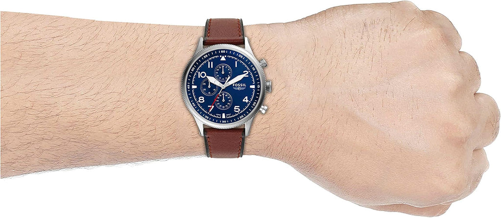 Fossil Retro Pilot Chronograph Blue Dial Brown Leather Strap Watch for Men - FS5832 Buy Now By Fossil