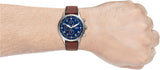 Fossil Retro Pilot Chronograph Blue Dial Brown Leather Strap Watch for Men - FS5832 Buy Now By Fossil