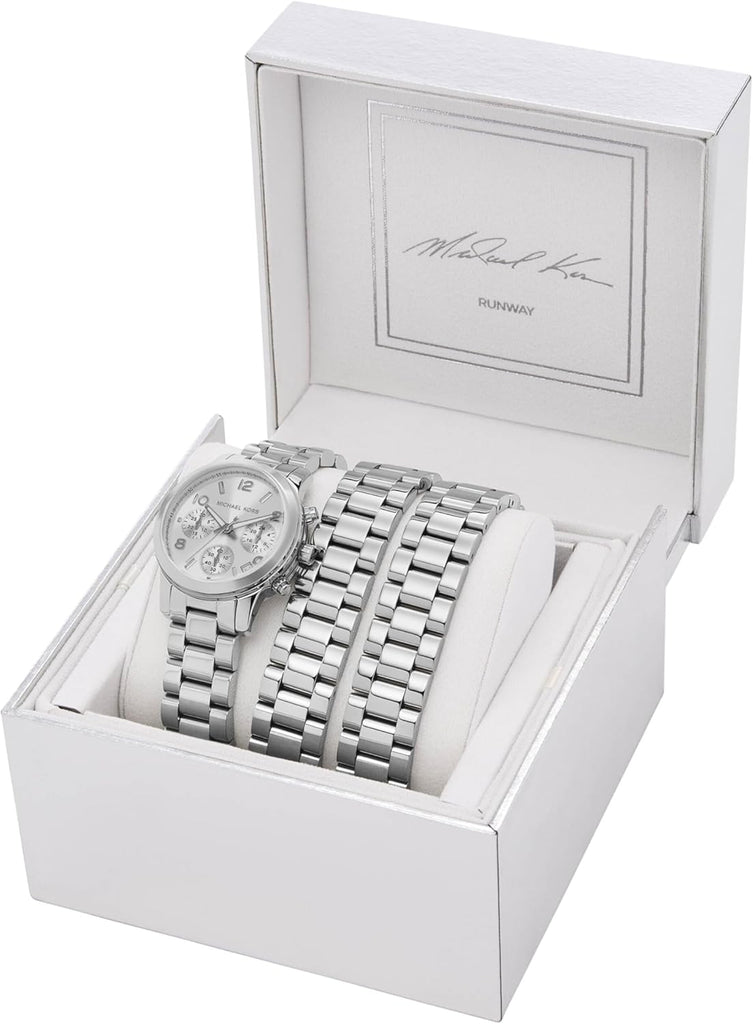 Michael Kors Runway 18K Rhodium Plated Triple Wrap Silver Dial Silver Steel Strap Watch for Women - MK7451 Buy Now By Michael Kors