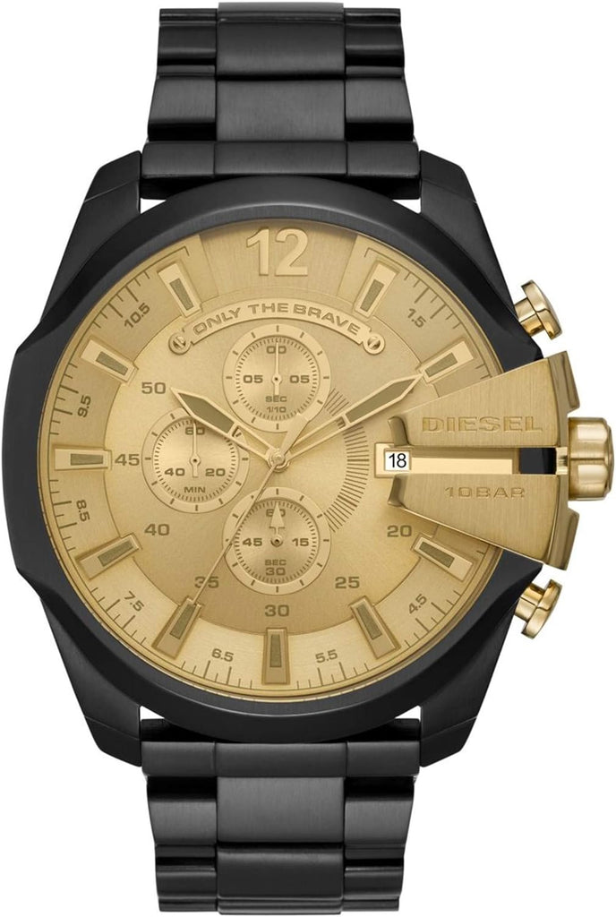 Diesel Mega Chief Chronograph Gold Dial Black Steel Strap Watch For Men - DZ4485 Buy Now By Diesel