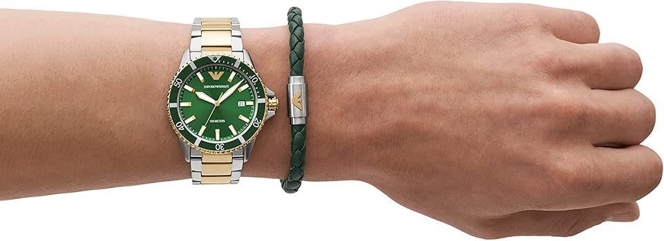 Emporio Armani Diver Chronograph Green Dial Two Tone Steel Strap Watch For Men - AR80063 Buy Now By Emporio Armani
