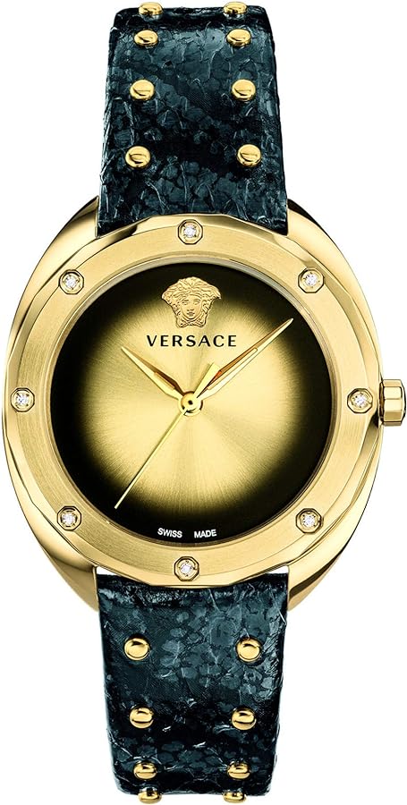 Versace Shadov Gold Dial Green Leather Strap Watch For Women - VEBM01018 Buy Now By Versace