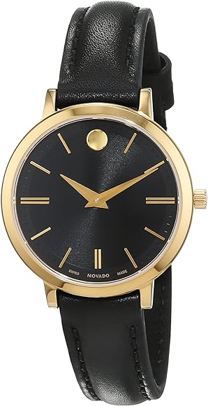 Movado Ultra Slim Black Dial Black Leather Strap Watch For Women - 0607095 Buy Now By Movado