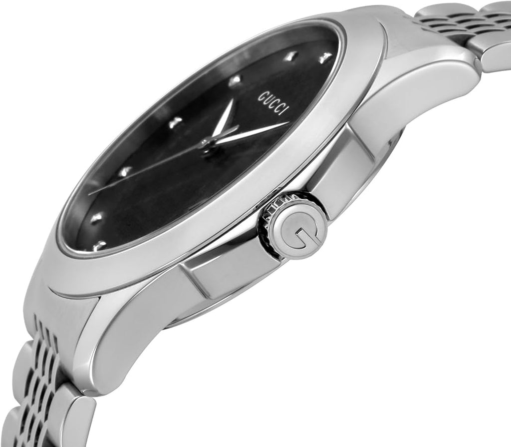 Gucci G Timeless Diamonds Black Dial Silver Steel Strap Watch For Men - YA126405 Buy Now By Gucci