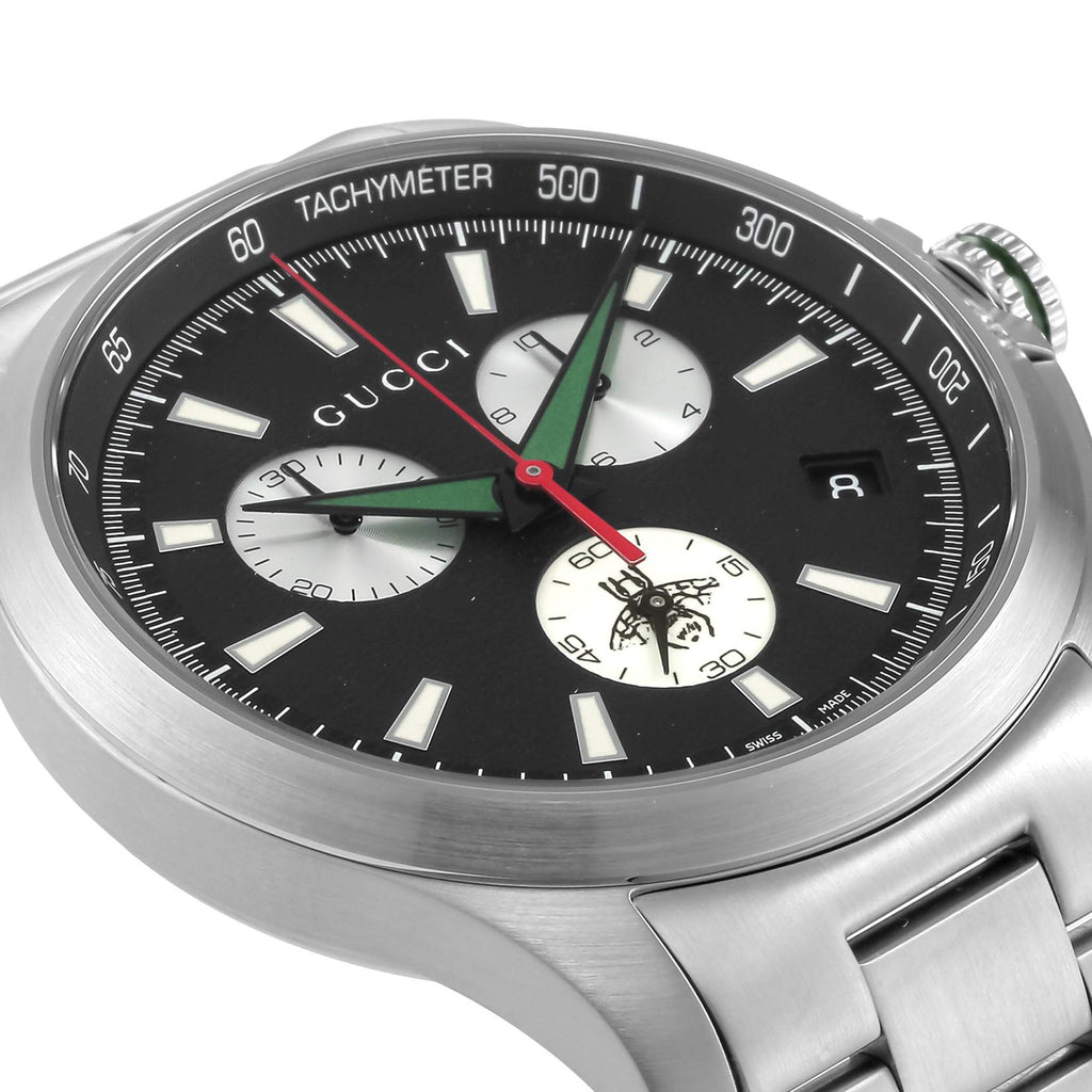 Gucci G-Timeless Chronograph Black Dial Silver Steel Strap Watch For Men - YA126267 Buy Now By Gucci