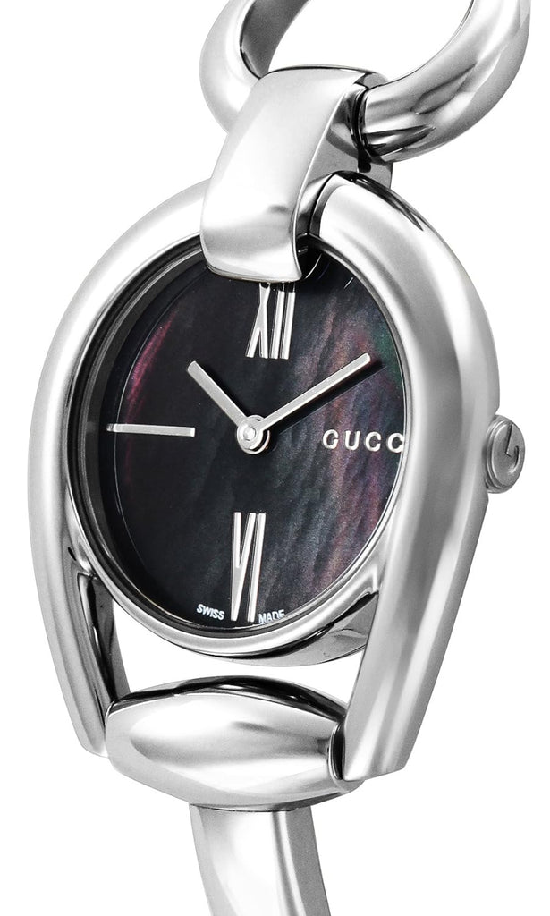 Gucci Horsebit Collection Mother of Pearl Black Dial Silver Steel Strap Watch For Women - YA139503 Buy Now By Gucci
