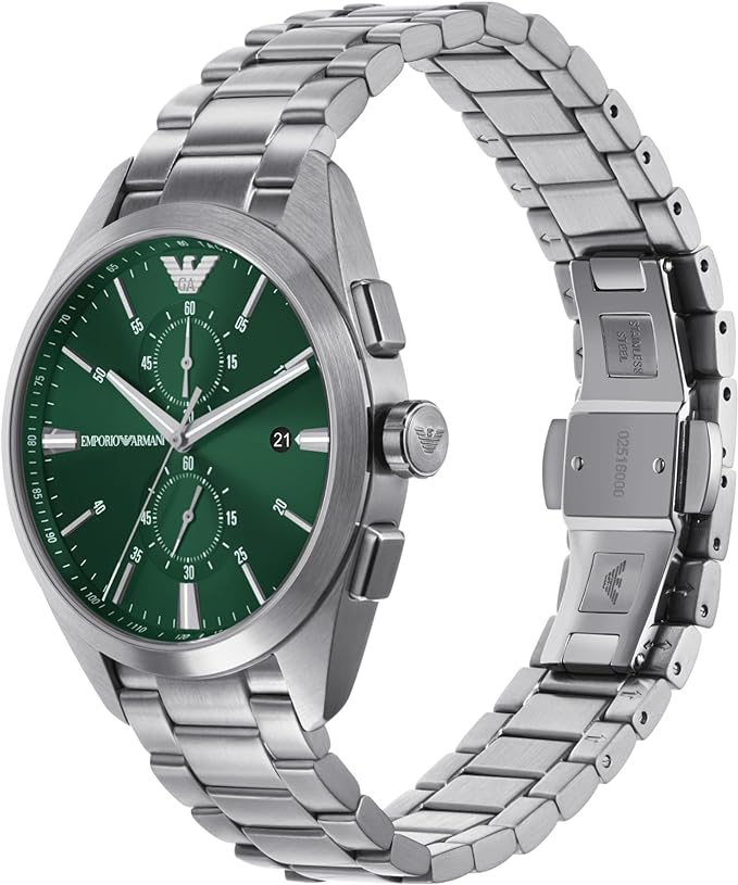 Emporio Armani Chronograph Green Dial Silver Steel Strap Watch For Men - AR11480 Buy Now By Emporio Armani