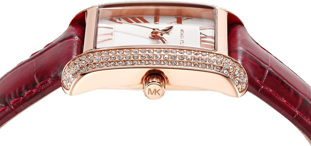 Michael Kors Emery Quartz Diamonds Silver Dial Red Leather Strap Watch For Women - MK4689 Buy Now By Michael Kors