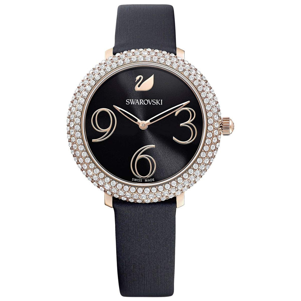 Swarovski Crystal Frost Black Dial Black Leather Strap Watch for Women - 5484058 Buy Now By Swarovski