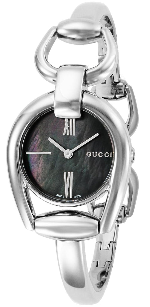 Gucci Horsebit Collection Mother of Pearl Black Dial Silver Steel Strap Watch For Women - YA139503 Buy Now By Gucci