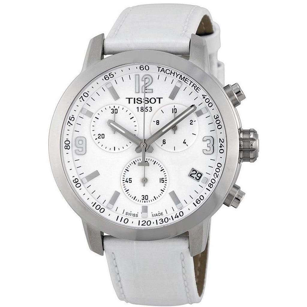 Tissot PRC 200 Chronograph White Dial White Leather Strap Watch For Men - T055.417.16.017.00 Buy Now By Tissot
