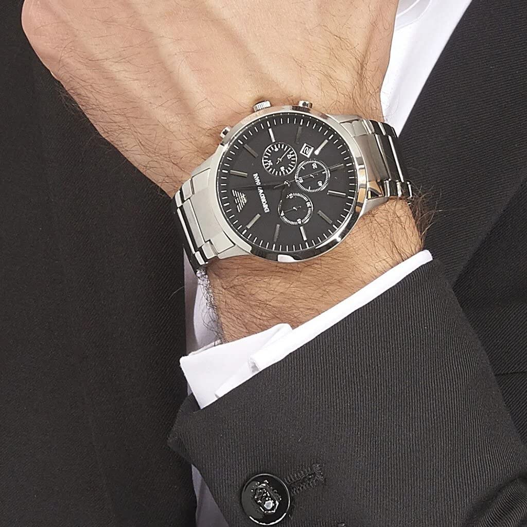 Emporio Armani Sportivo Chronograph Black Dial Silver Steel Strap Watch For Men - AR2460 Buy Now By Emporio Armani