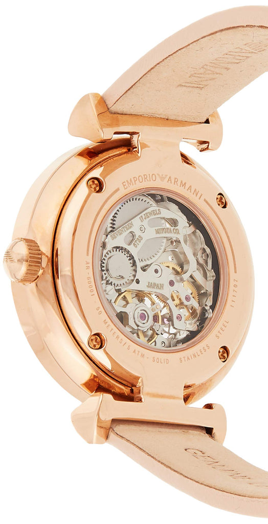 Emporio Armani Meccanico Silver Skeleton Dial Beige Leather Strap Watch For Women - AR60001 Buy Now By Emporio Armani