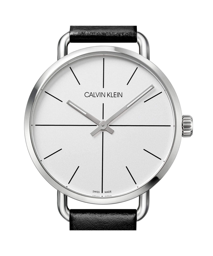 Calvin Klein Even Silver Dial Black Leather Strap Watch for Men - K7B211CY Buy Now By Calvin Klein
