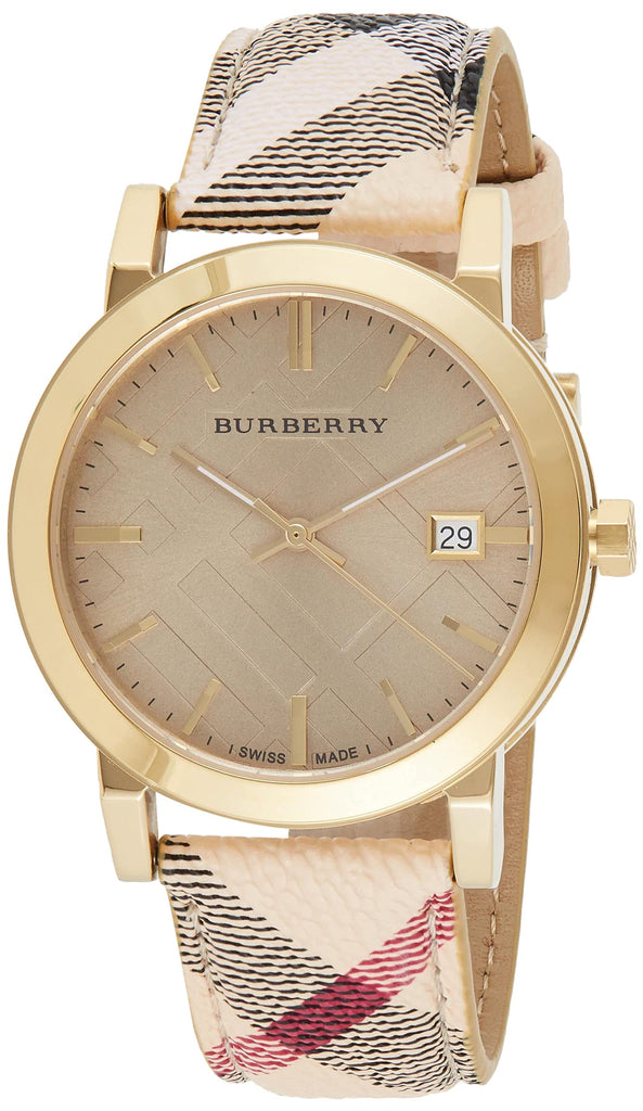 Burberry The City Gold Dial Haymarket Brown Leather Strap Watch for Women - BU9026 Buy Now By Burberry