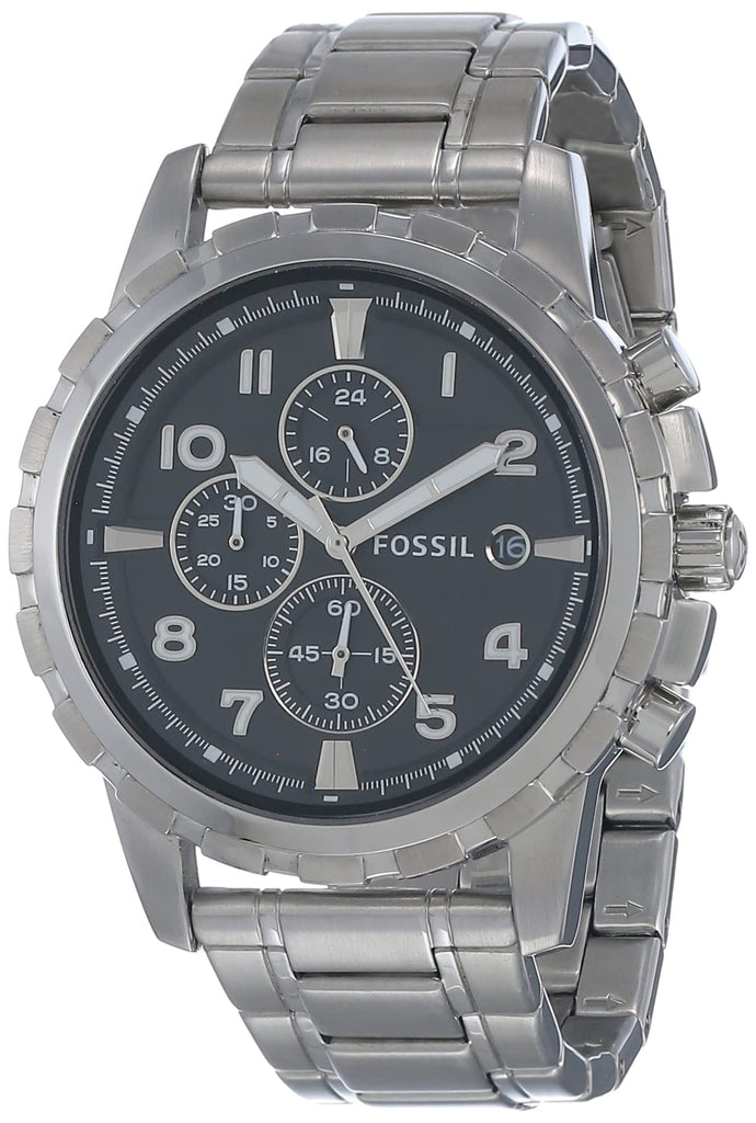 Fossil Dean Chronograph Black Dial Silver Steel Strap Watch for Men - FS4542 Buy Now By Fossil