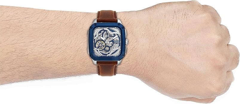 Fossil Inscription Automatic Skeleton Blue Dial Brown Leather Strap Watch for Men - BQ2571 Buy Now By Fossil