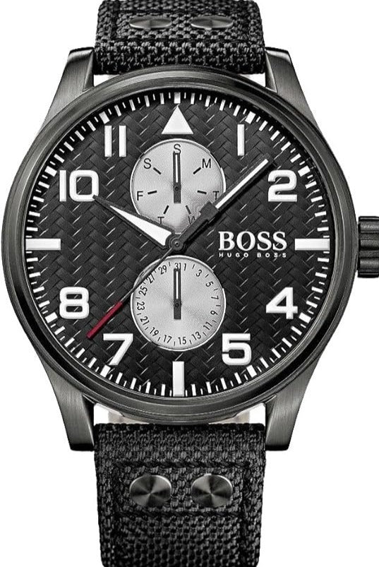 Hugo Boss Aeroliner Chronograph Black Dial Black Leather Strap Watch For Men - 1513086 Buy Now By Hugo Boss