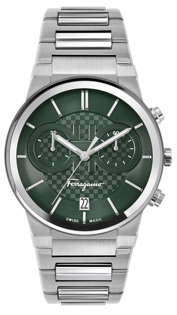 Salvatore Ferragamo Sapphire Chrono Green Dial Silver Steel Strap Watch for Men - SFME00421 Buy Now By Salvatore Ferragamo