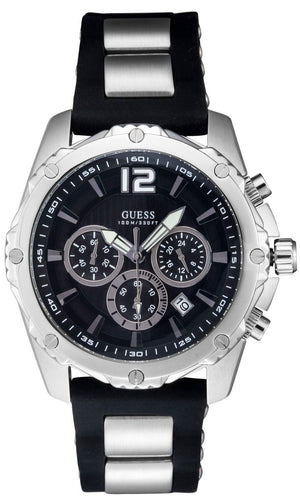 Guess Intrepid Chronograph Black Dial Two Tone Steel Strap Watch for Men - W0167G1 Buy Now By Guess