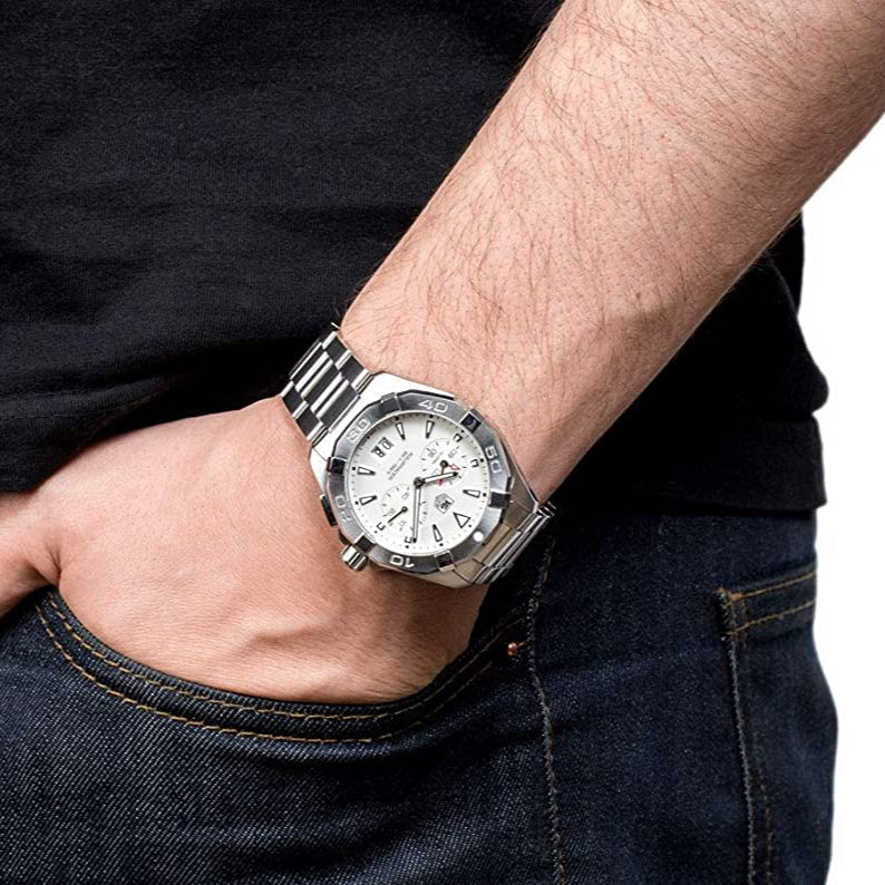Tag Heuer Aquaracer Chronograph White Dial Silver Steel Strap Watch for Men - WAY111Y.BA0928 Buy Now By Tag Heuer