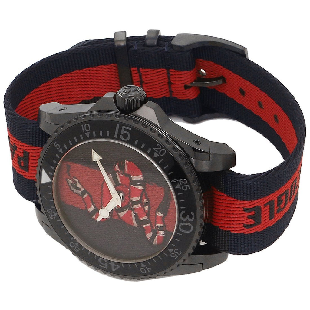 Gucci Dive Blue & Red Dial Blue & Red Nylon Strap Watch For Men - YA136214 Buy Now By Gucci