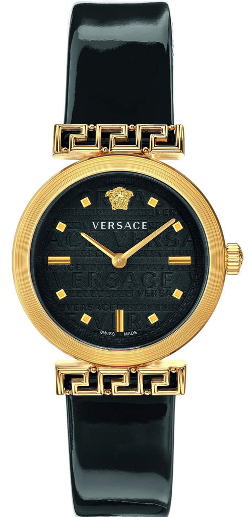 Versace Greca Meander Black Dial Black Leather Strap Watch for Women - VELW00420 Buy Now By Versace