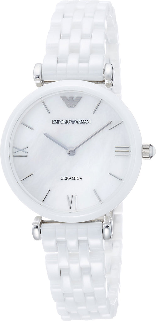 Emporio Armani Giannti T Bar Quartz Mother of Pearl Dial White Steel Strap Watch For Women - AR1485 Buy Now By Emporio Armani