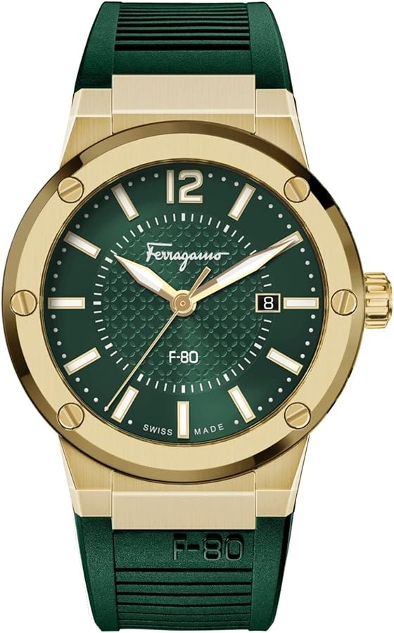 Salvatore Ferragamo F-80 Classic Green Dial Green Rubber Strap Watch for Men - SFHY02022 Buy Now By Salvatore Ferragamo