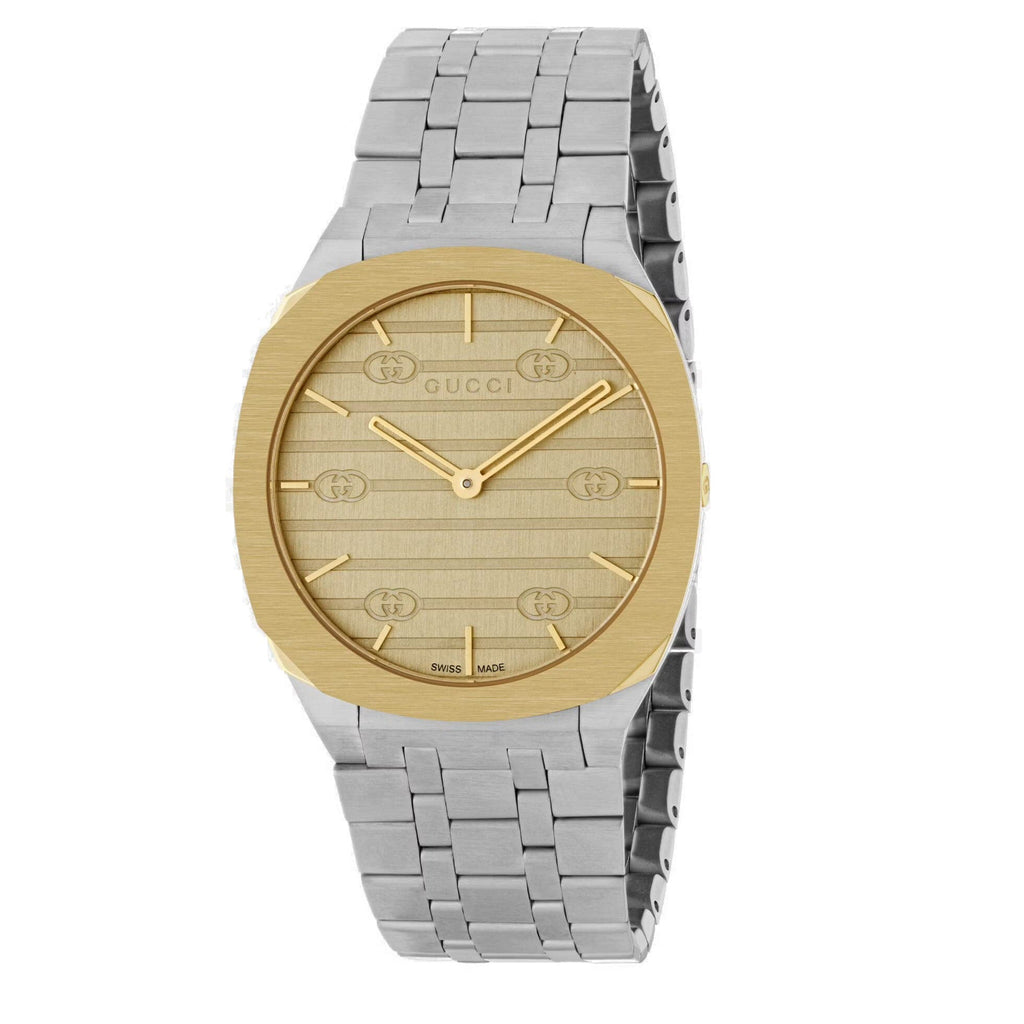 Gucci 25H Quartz Gold Dial Silver Steel Strap Watch for Women - YA163403 Buy Now By Gucci