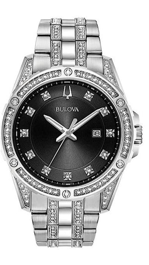 Bulova Crystal Collection Black Dial Silver Steel Strap Watch for Men - 96K104 Buy Now By Bulova