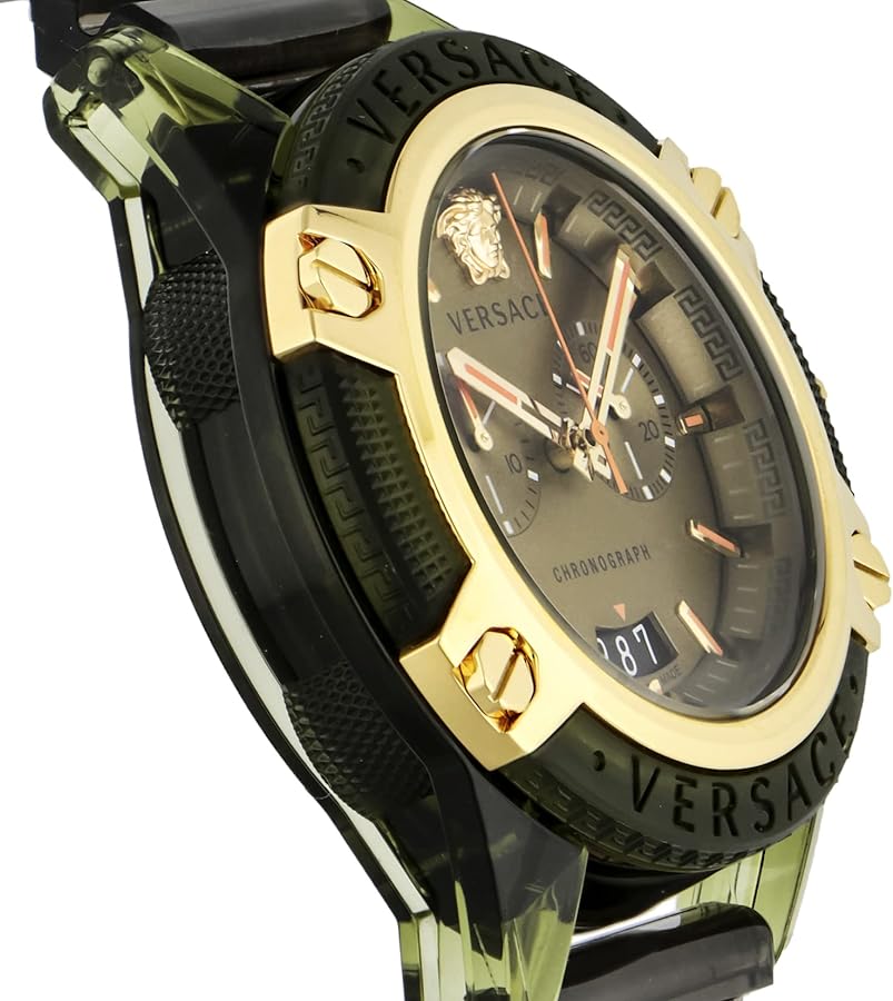 Versace Icon Active Chronograph Gold Dial Black Silicone Strap Watch For Men - VEZ700321 Buy Now By Versace