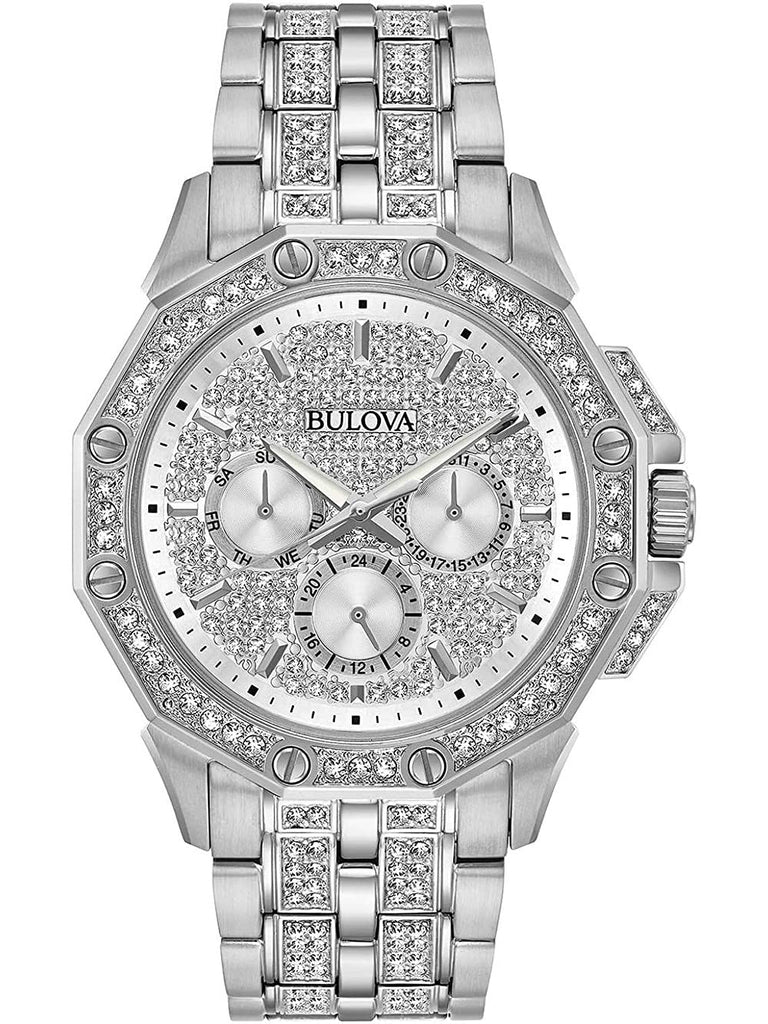 Bulova Crystal Collection Pave Silver Dial with Crystals Silver Steel Strap Watch for Men - 96C134 Buy Now By Bulova
