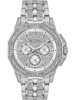 Bulova Crystal Collection Pave Silver Dial with Crystals Silver Steel Strap Watch for Men - 96C134 Buy Now By Bulova