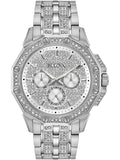 Bulova Crystal Collection Pave Silver Dial with Crystals Silver Steel Strap Watch for Men - 96C134