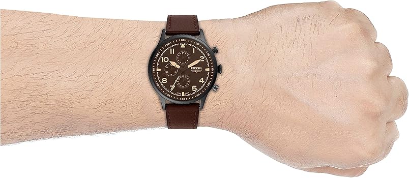 Fossil Retro Pilot Chronograph Brown Dial Brown Leather Strap Watch for Men - FS5833 Buy Now By Fossil