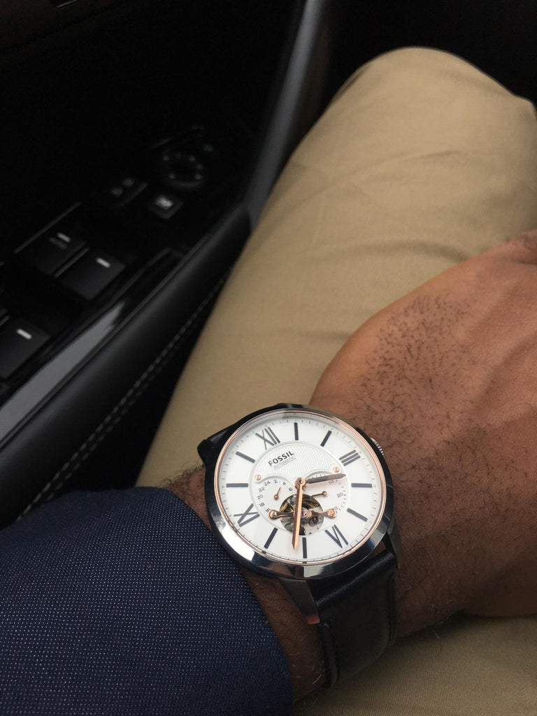 Fossil Townsman Automatic White Dial Black Leather Strap Watch for Men - ME3104 Buy Now By Fossil