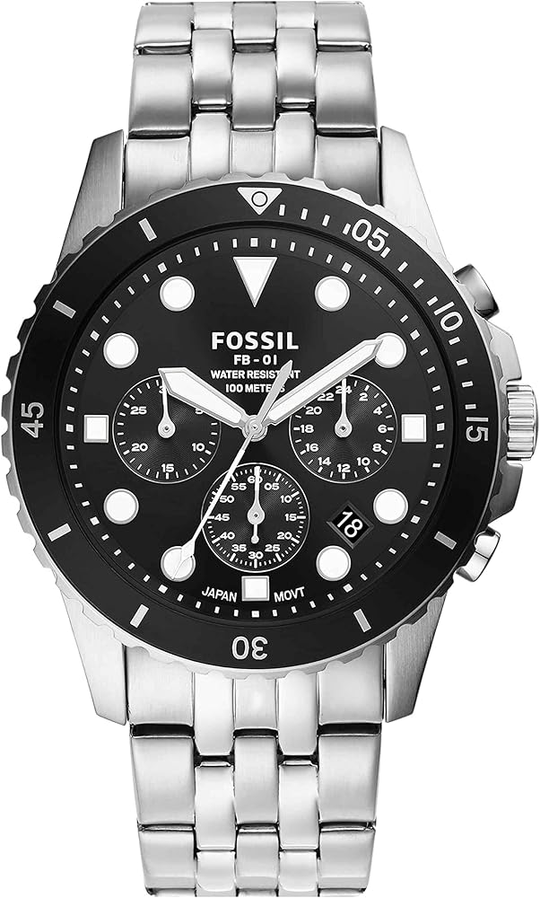Fossil FB-01 Chronograph Black Dial Silver Steel Strap Watch for Men - FS5837 Buy Now By Fossil
