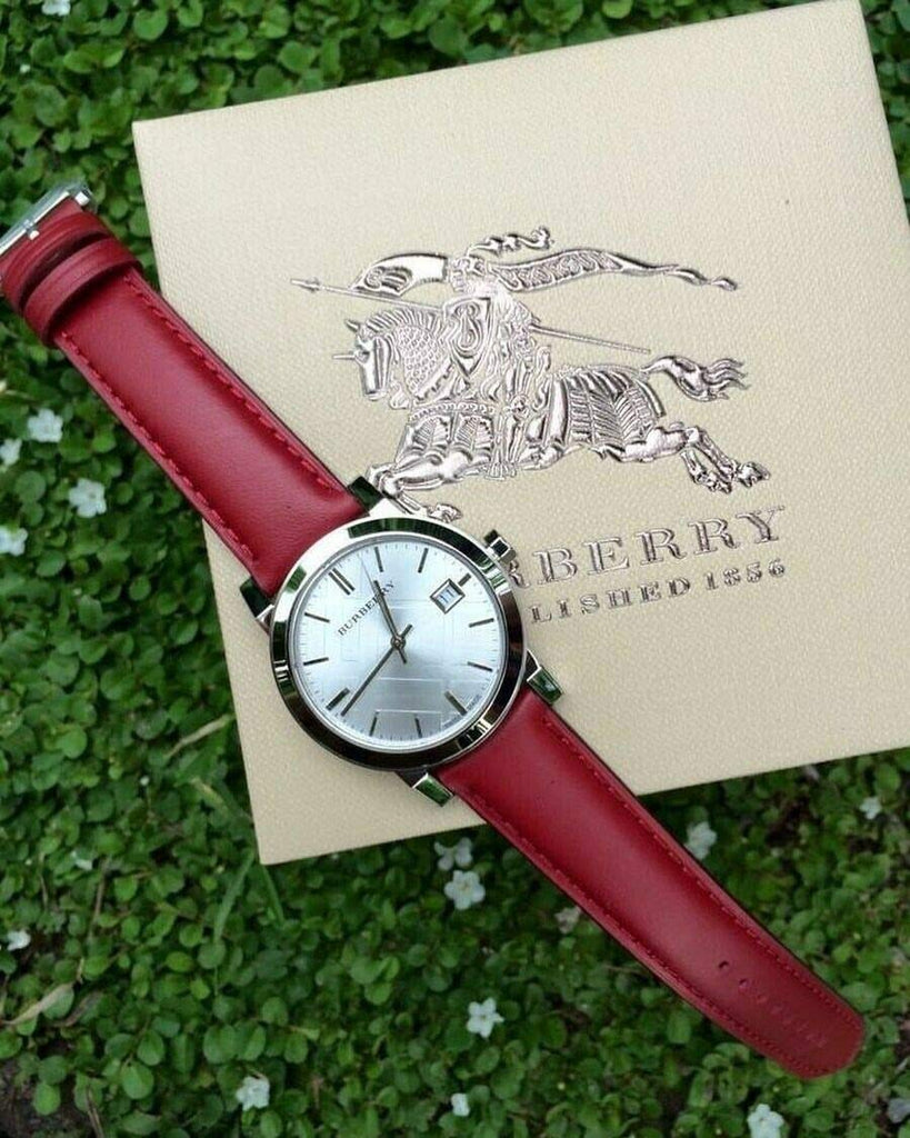 Burberry The City Silver Dial Red Leather Strap Watch for Women - BU9129 Buy Now By Burberry