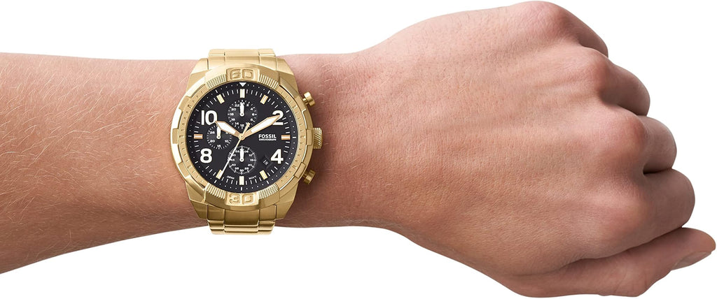 Fossil Bronson Chronograph Black Dial Gold Steel Strap Watch for Men - FS5877 Buy Now By Fossil