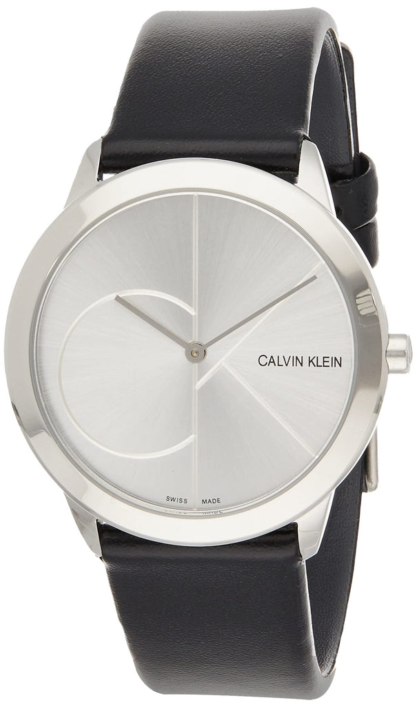 Calvin Klein Minimal Silver Dial Black Leather Strap Watch for Men - K3M221CY Buy Now By Calvin Klein