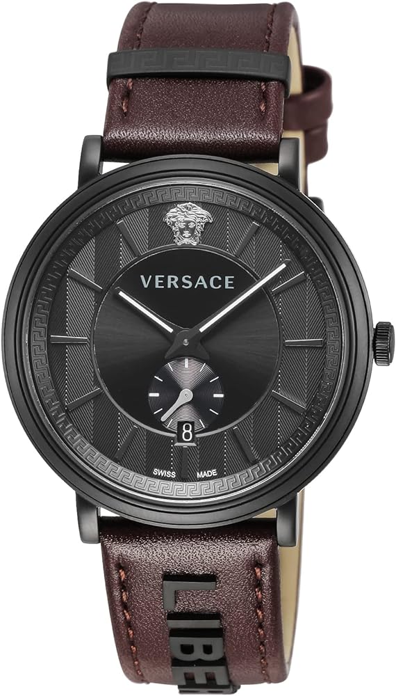 Versace V-Circle Manifesto Black Dial Maroon Leather Strap Watch for Men - VBQ040017 Buy Now By Versace