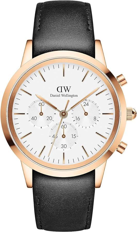 Daniel Wellington Iconic Chronograph Sheffield White Dial Black Leather Strap Watch For Men - DW00100646 Buy Now By Daniel Wellington