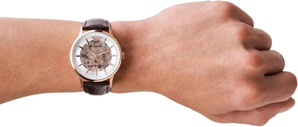 Emporio Armani Meccanico Automatic Silver Dial Brown Leather Strap Watch For Men - AR60039 Buy Now By Emporio Armani